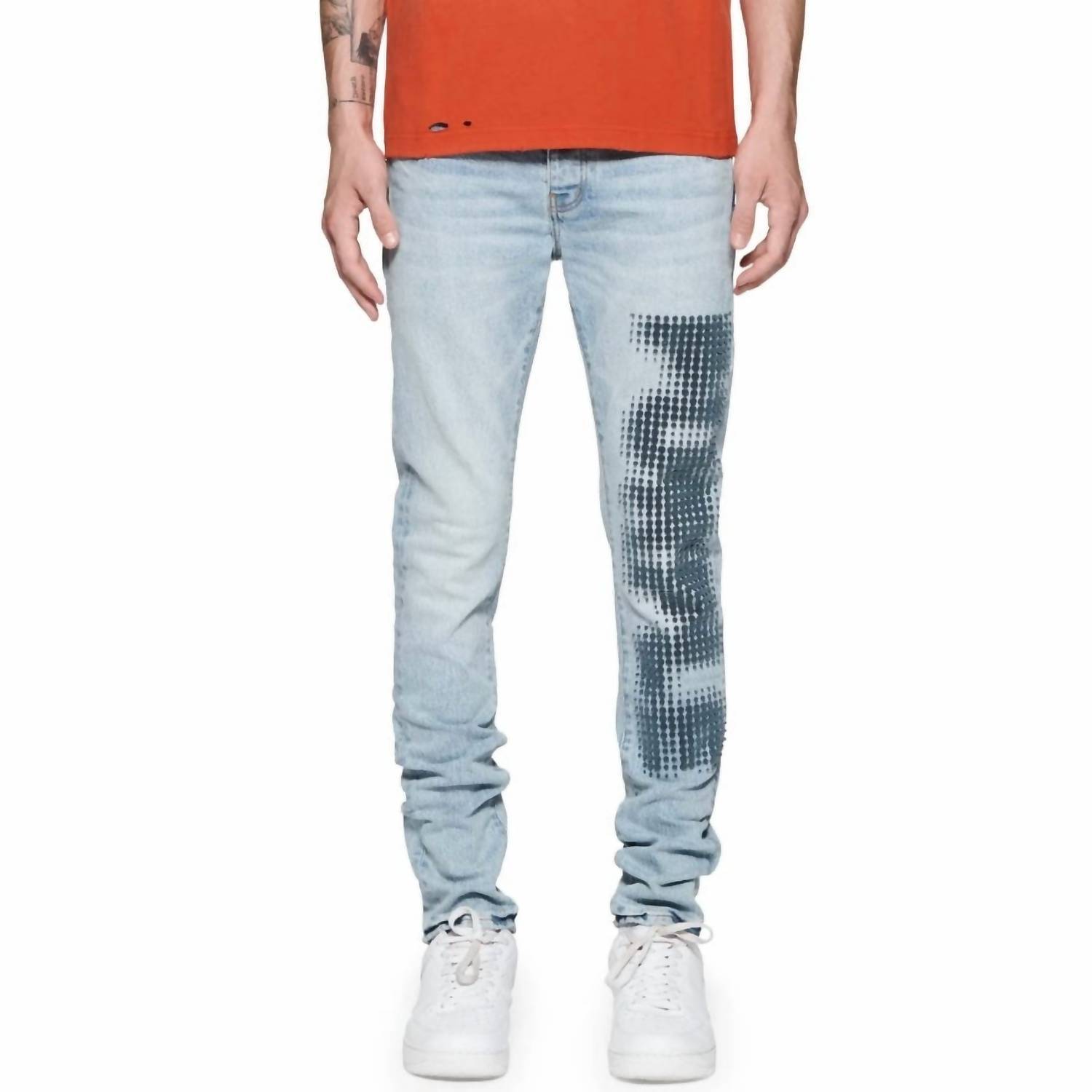 New Purple Brand Halftone Wordmark Denim Skinny Jeans In Light Indigo
